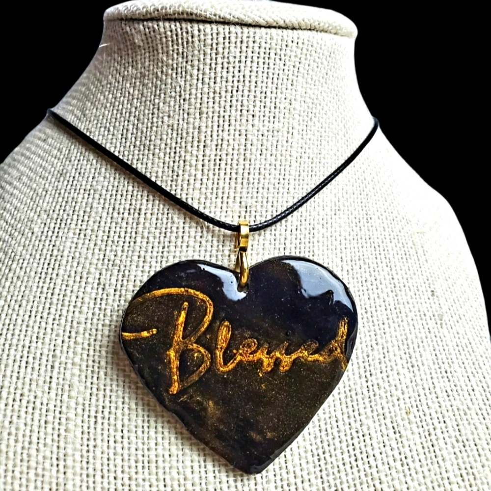 'Blessed' handstamped Word Necklaces:: Clay Necklace
